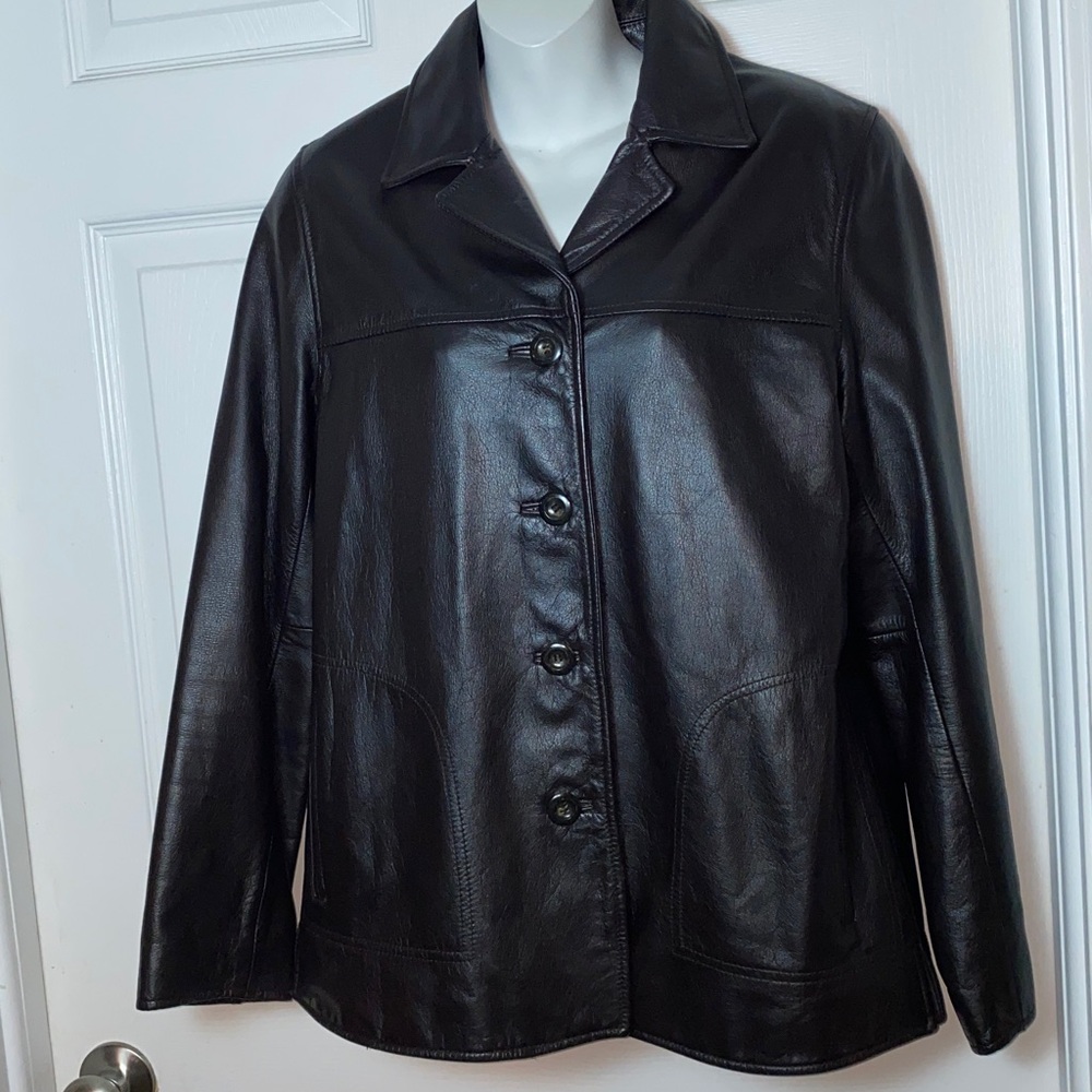 COLEBROOK & Co. Brown Leather Jacket for Women Button Front Size Medium